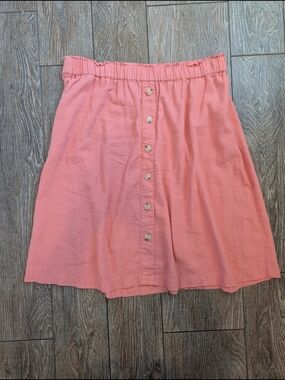 Liz Claiborne Linen Blend Coral Button-Front Midi Skirt Large Butter Mom